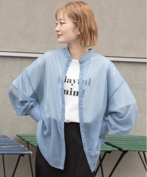 ad thie（アドティエ）の「バンドカラー シアーシャツ（シャツ/ブラウス・レディース・オフホワイト/パープル/ブラック/ピンク/ブルー/グリーン/ライトグレー・MEDIUM/LARGE）」の20枚目の写真