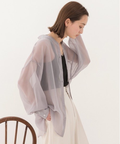 ad thie（アドティエ）の「バンドカラー シアーシャツ（シャツ/ブラウス・レディース・オフホワイト/パープル/ブラック/ピンク/ブルー/グリーン/ライトグレー・MEDIUM/LARGE）」の16枚目の写真