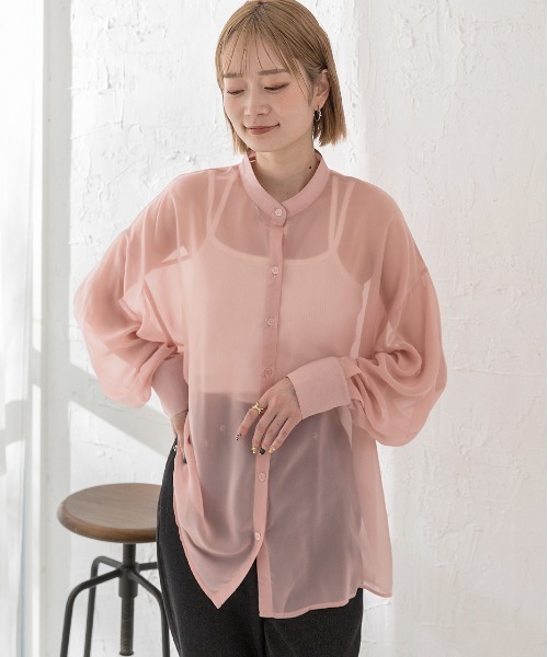 ad thie（アドティエ）の「バンドカラー シアーシャツ（シャツ/ブラウス・レディース・オフホワイト/パープル/ブラック/ピンク/ブルー/グリーン/ライトグレー・MEDIUM/LARGE）」の12枚目の写真