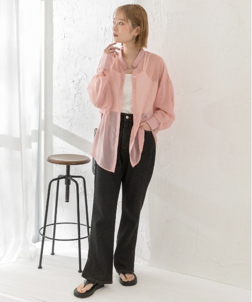 ad thie（アドティエ）の「バンドカラー シアーシャツ（シャツ/ブラウス・レディース・オフホワイト/パープル/ブラック/ピンク/ブルー/グリーン/ライトグレー・MEDIUM/LARGE）」の11枚目の写真