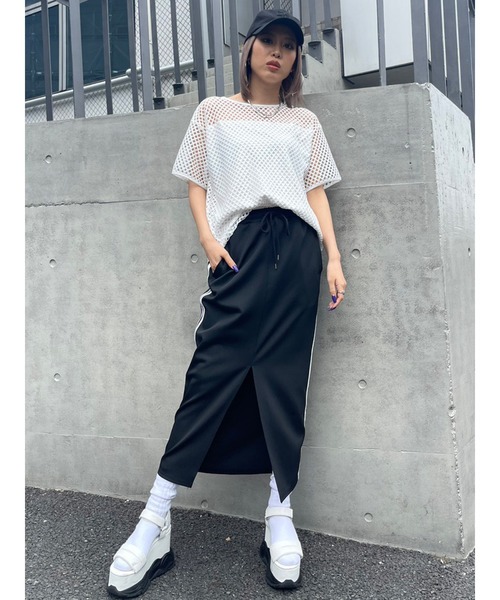EGOIST（エゴイスト）の「レイヤード半袖メッシュトップス（Tシャツ/カットソー・レディース・ブラック/ホワイト・FREE）」の7枚目の写真