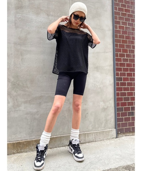 EGOIST（エゴイスト）の「レイヤード半袖メッシュトップス（Tシャツ/カットソー・レディース・ブラック/ホワイト・FREE）」の10枚目の写真