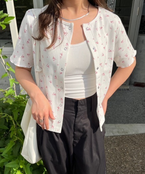 nemne store(ネンネストア)の「【低身長用サイズあり】前後2way総柄サーマルカーディガン(カーディガン/ボレロ・レディース・アイボリー/オフホワイト/ブルー・SMALL/MEDIUM)」の21枚目の写真