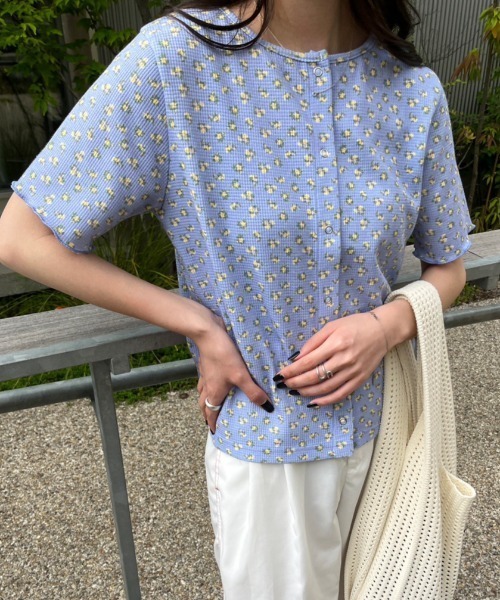 nemne store(ネンネストア)の「【低身長用サイズあり】前後2way総柄サーマルカーディガン(カーディガン/ボレロ・レディース・アイボリー/オフホワイト/ブルー・SMALL/MEDIUM)」の16枚目の写真