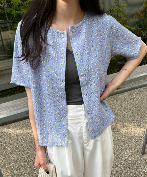 nemne store(ネンネストア)の「【低身長用サイズあり】前後2way総柄サーマルカーディガン(カーディガン/ボレロ・レディース・アイボリー/オフホワイト/ブルー・SMALL/MEDIUM)」の9枚目の写真