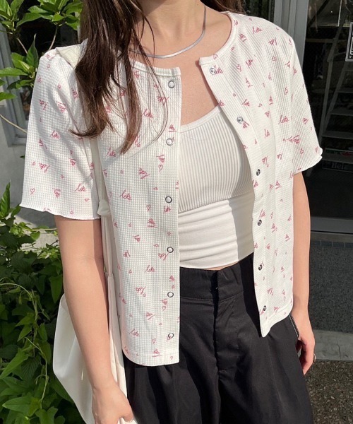 nemne store(ネンネストア)の「【低身長用サイズあり】前後2way総柄サーマルカーディガン(カーディガン/ボレロ・レディース・アイボリー/オフホワイト/ブルー・SMALL/MEDIUM)」の10枚目の写真