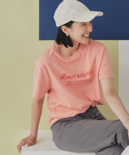 N.(N. Natural Beauty Basic)(エヌエヌナチュラルビューティーベーシック)の「◆レトロ風ポップロゴTシャツ(Tシャツ/カットソー・レディース・チャコール/オフホワイト/サーモンピンク・MEDIUM)」の1枚目の写真