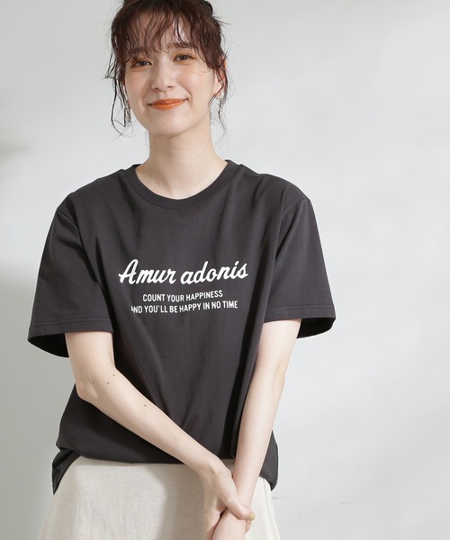 N.(N. Natural Beauty Basic)(エヌエヌナチュラルビューティーベーシック)の「◆レトロ風ポップロゴTシャツ(Tシャツ/カットソー・レディース・チャコール/オフホワイト/サーモンピンク・MEDIUM)」の3枚目の写真