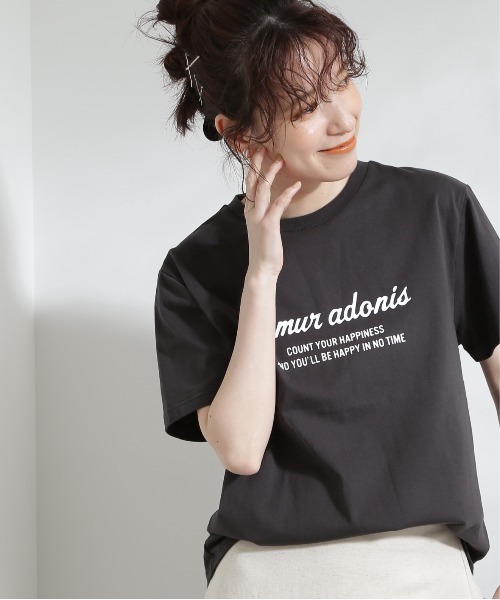 N.(N. Natural Beauty Basic)(エヌエヌナチュラルビューティーベーシック)の「◆レトロ風ポップロゴTシャツ(Tシャツ/カットソー・レディース・チャコール/オフホワイト/サーモンピンク・MEDIUM)」の12枚目の写真