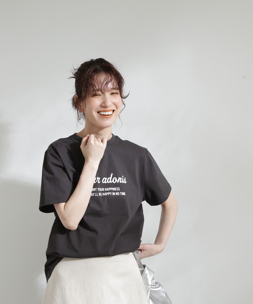 N.(N. Natural Beauty Basic)(エヌエヌナチュラルビューティーベーシック)の「◆レトロ風ポップロゴTシャツ(Tシャツ/カットソー・レディース・チャコール/オフホワイト/サーモンピンク・MEDIUM)」の19枚目の写真