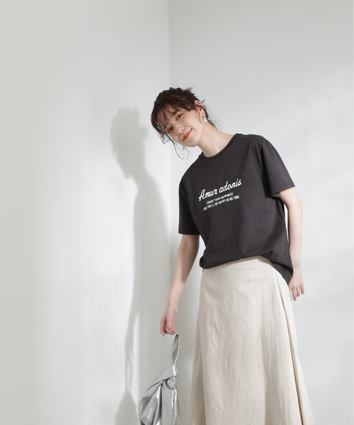 N.(N. Natural Beauty Basic)(エヌエヌナチュラルビューティーベーシック)の「◆レトロ風ポップロゴTシャツ(Tシャツ/カットソー・レディース・チャコール/オフホワイト/サーモンピンク・MEDIUM)」の17枚目の写真