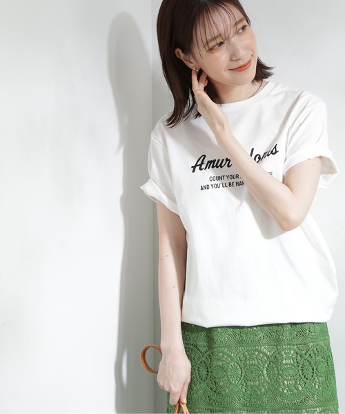 N.(N. Natural Beauty Basic)(エヌエヌナチュラルビューティーベーシック)の「◆レトロ風ポップロゴTシャツ(Tシャツ/カットソー・レディース・チャコール/オフホワイト/サーモンピンク・MEDIUM)」の4枚目の写真
