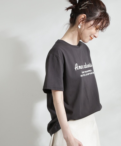 N.(N. Natural Beauty Basic)(エヌエヌナチュラルビューティーベーシック)の「◆レトロ風ポップロゴTシャツ(Tシャツ/カットソー・レディース・チャコール/オフホワイト/サーモンピンク・MEDIUM)」の18枚目の写真