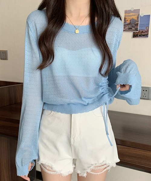 SONA(ソナ)の「SONA アシンメトリーシャーリングシースルーサマーニットトップス(ニット/セーター・レディース・スカイブルー/ブラック/ホワイト/コーラル/モカ・FREE)」の10枚目の写真