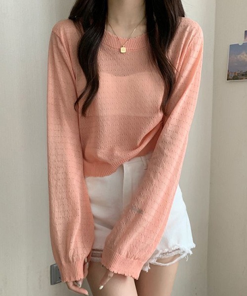 SONA(ソナ)の「SONA アシンメトリーシャーリングシースルーサマーニットトップス(ニット/セーター・レディース・スカイブルー/ブラック/ホワイト/コーラル/モカ・FREE)」の15枚目の写真