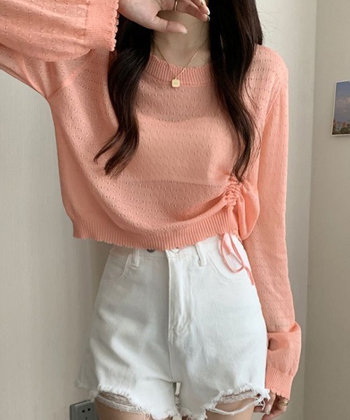 SONA(ソナ)の「SONA アシンメトリーシャーリングシースルーサマーニットトップス(ニット/セーター・レディース・スカイブルー/ブラック/ホワイト/コーラル/モカ・FREE)」の17枚目の写真