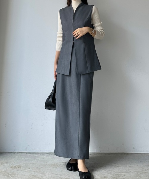 Louere（ルエレ）の「ベスト＋ハイウエストペンシルスカートセットアップ（セットアップ・レディース・ブラック/ダークグレー/ライトベージュ・MEDIUM/X-LARGE/SMALL/LARGE）」の13枚目の写真