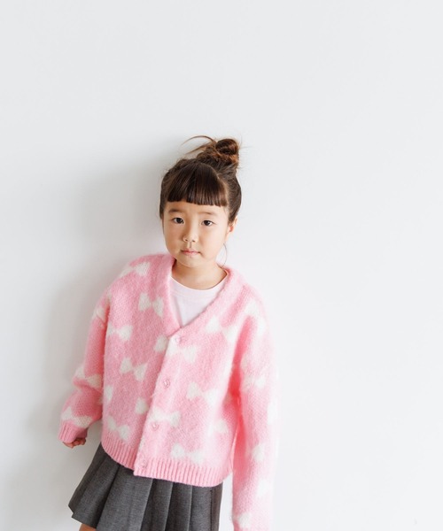 LOWRYS FARM(ローリーズファーム)の「リボンジャガードニットカーデ 973687(ニット/セーター・キッズ・ブラック/ピンク・110cm/120cm/130cm/140cm/150cm)」の2枚目の写真