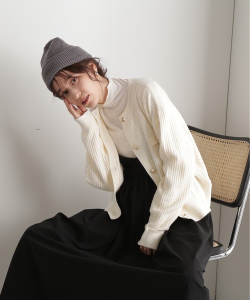 N.(N. Natural Beauty Basic)(エヌエヌナチュラルビューティーベーシック)の「◆ムジツイード編みカーディガン(カーディガン/ボレロ・レディース・オフホワイト/ネイビー/オレンジ・MEDIUM)」の4枚目の写真