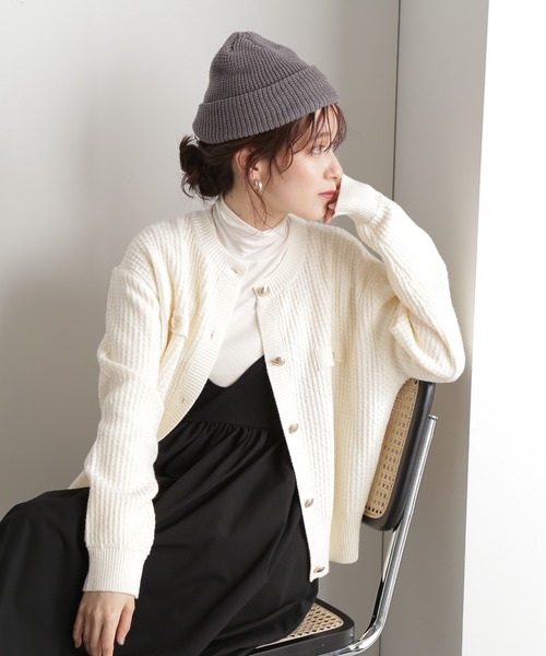 N.(N. Natural Beauty Basic)(エヌエヌナチュラルビューティーベーシック)の「◆ムジツイード編みカーディガン(カーディガン/ボレロ・レディース・オフホワイト/ネイビー/オレンジ・MEDIUM)」の5枚目の写真