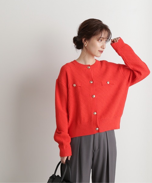 N.(N. Natural Beauty Basic)(エヌエヌナチュラルビューティーベーシック)の「◆ムジツイード編みカーディガン(カーディガン/ボレロ・レディース・オフホワイト/ネイビー/オレンジ・MEDIUM)」の22枚目の写真
