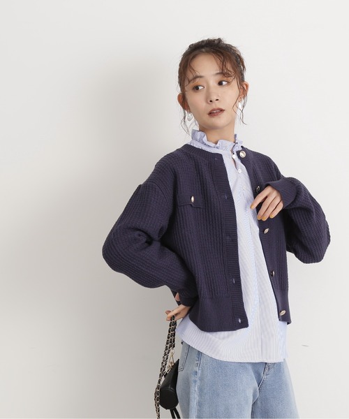 N.(N. Natural Beauty Basic)(エヌエヌナチュラルビューティーベーシック)の「◆ムジツイード編みカーディガン(カーディガン/ボレロ・レディース・オフホワイト/ネイビー/オレンジ・MEDIUM)」の12枚目の写真