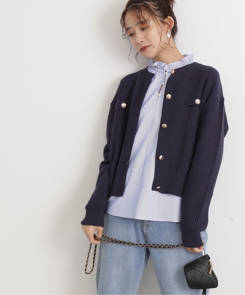 N.(N. Natural Beauty Basic)(エヌエヌナチュラルビューティーベーシック)の「◆ムジツイード編みカーディガン(カーディガン/ボレロ・レディース・オフホワイト/ネイビー/オレンジ・MEDIUM)」の11枚目の写真