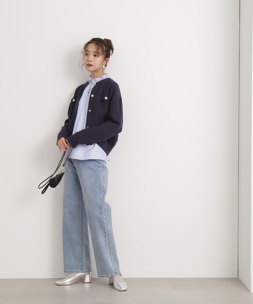 N.(N. Natural Beauty Basic)(エヌエヌナチュラルビューティーベーシック)の「◆ムジツイード編みカーディガン(カーディガン/ボレロ・レディース・オフホワイト/ネイビー/オレンジ・MEDIUM)」の14枚目の写真