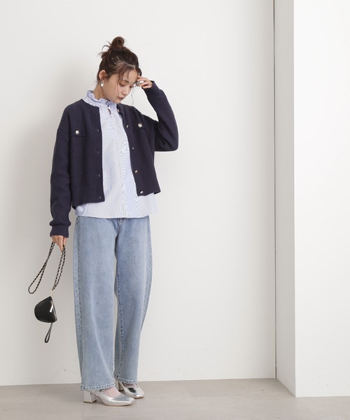 N.(N. Natural Beauty Basic)(エヌエヌナチュラルビューティーベーシック)の「◆ムジツイード編みカーディガン(カーディガン/ボレロ・レディース・オフホワイト/ネイビー/オレンジ・MEDIUM)」の15枚目の写真