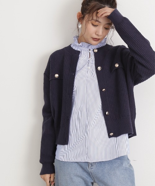 N.(N. Natural Beauty Basic)(エヌエヌナチュラルビューティーベーシック)の「◆ムジツイード編みカーディガン(カーディガン/ボレロ・レディース・オフホワイト/ネイビー/オレンジ・MEDIUM)」の16枚目の写真