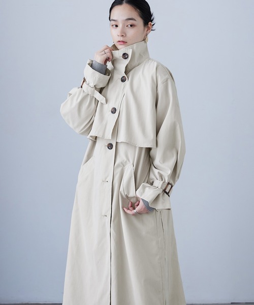 Fashion Letter（ファッションレター）の「胸ヨーク付き スタンドカラートレンチコート（トレンチコート・レディース・ベージュ/カーキ/グレイッシュベージュ/サンドベージュ・M/L）」の7枚目の写真