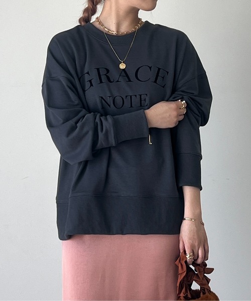 un dix cors（アンディコール）の「前後2WAYフロッキーロゴ裏毛トップス（スウェット・レディース・ネイビー/アイボリー/チャコールグレー・FREE）」の16枚目の写真