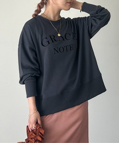 un dix cors（アンディコール）の「前後2WAYフロッキーロゴ裏毛トップス（スウェット・レディース・ネイビー/アイボリー/チャコールグレー・FREE）」の20枚目の写真