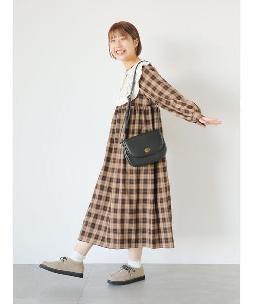 ehka sopo（エヘカソポ）の「ﾚｰｽｼﾞﾚｾｯﾄﾁｪｯｸﾜﾝﾋﾟｰｽ（ワンピース・レディース・レッド/ブラウン・F）」の4枚目の写真