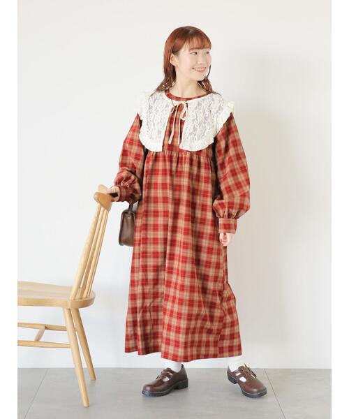 ehka sopo（エヘカソポ）の「ﾚｰｽｼﾞﾚｾｯﾄﾁｪｯｸﾜﾝﾋﾟｰｽ（ワンピース・レディース・レッド/ブラウン・F）」の9枚目の写真