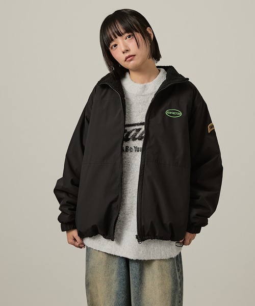 Snap club（スナップクラブ）の「【Snap club】 リバーシブルビッグスタンドボアジャケット（ブルゾン・レディース・ブラック/カーキ/ネイビー/オフホワイト/レッド・M/L）」の14枚目の写真