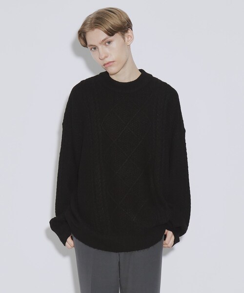 tk.TAKEO KIKUCHI（ティーケータケオキクチ）の「◆ビッグケーブルニットプルオーバー（ニット/セーター・メンズ・ライトグレー/ブラック/ダークグリーン・02/03）」の12枚目の写真