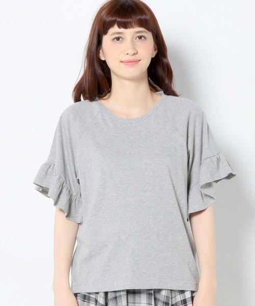 Another Edition（アナザーエディション）の「袖フリルTシャツ（ライトグレー）2/AEBC ソデフリルSHORT T11Ⅱ◆（Tシャツ/カットソー・レディース・ライトグレー・フリー）」の2枚目の写真