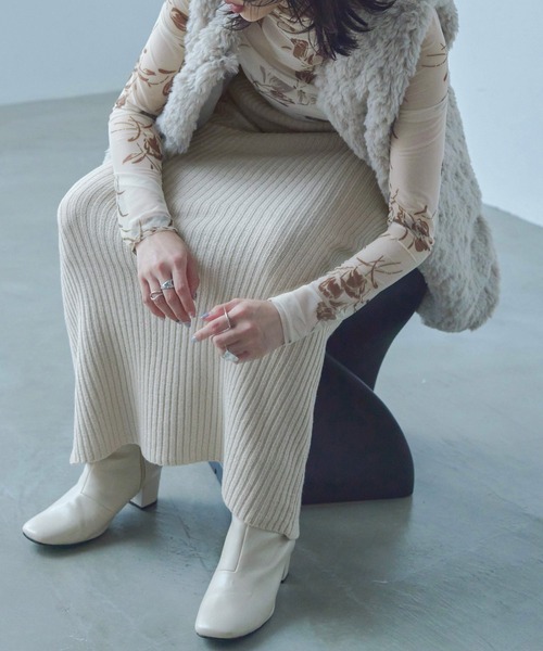Fashion Letter(ファッションレター)の「ニットプリーツ ナローロングスカート(スカート・レディース・ブラック/ブルー/チャコール/ベージュ・M)」の3枚目の写真