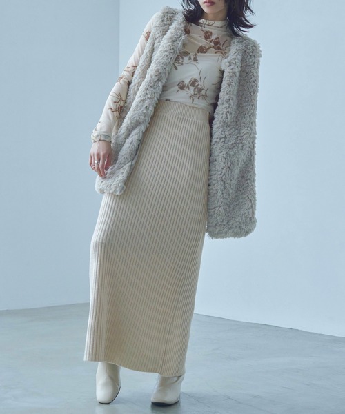 Fashion Letter(ファッションレター)の「ニットプリーツ ナローロングスカート(スカート・レディース・ブラック/ブルー/チャコール/ベージュ・M)」の6枚目の写真
