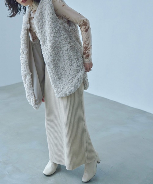 Fashion Letter(ファッションレター)の「ニットプリーツ ナローロングスカート(スカート・レディース・ブラック/ブルー/チャコール/ベージュ・M)」の8枚目の写真