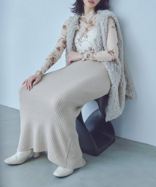 Fashion Letter(ファッションレター)の「ニットプリーツ ナローロングスカート(スカート・レディース・ブラック/ブルー/チャコール/ベージュ・M)」の13枚目の写真
