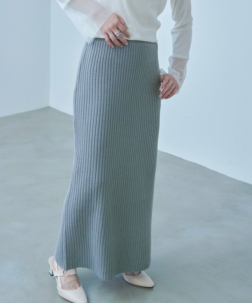 Fashion Letter(ファッションレター)の「ニットプリーツ ナローロングスカート(スカート・レディース・ブラック/ブルー/チャコール/ベージュ・M)」の15枚目の写真