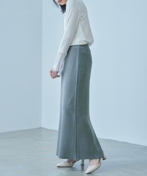 Fashion Letter(ファッションレター)の「ニットプリーツ ナローロングスカート(スカート・レディース・ブラック/ブルー/チャコール/ベージュ・M)」の22枚目の写真