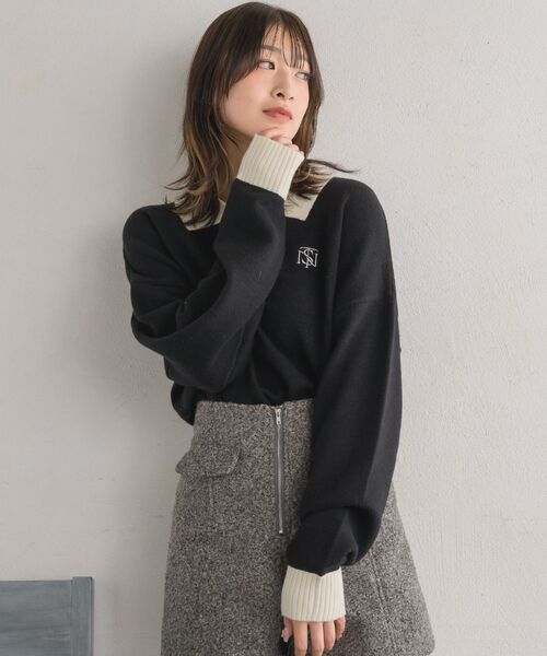 RETRO GIRL(レトロガール)の「胸刺繍ポロNT(ニット/セーター・レディース・ブラック/ナチュラル/ブラック系その他3・FREE)」の4枚目の写真