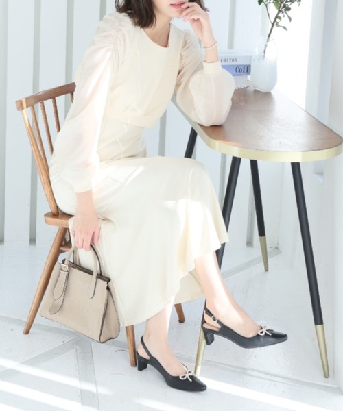 VIVIAN（ヴィヴィアン）の「スリムスクエアトゥパールリボンスリングバックパンプス ZOZOTOWN+オフィシャルサイト限定商品（パンプス・レディース・ブラック/ホワイト・S/M/L/LL）」の12枚目の写真