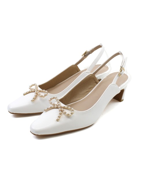 VIVIAN（ヴィヴィアン）の「スリムスクエアトゥパールリボンスリングバックパンプス ZOZOTOWN+オフィシャルサイト限定商品（パンプス・レディース・ブラック/ホワイト・S/M/L/LL）」の15枚目の写真