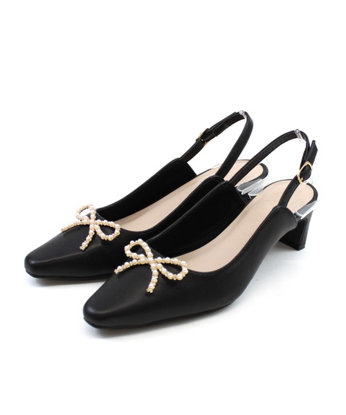 VIVIAN（ヴィヴィアン）の「スリムスクエアトゥパールリボンスリングバックパンプス ZOZOTOWN+オフィシャルサイト限定商品（パンプス・レディース・ブラック/ホワイト・S/M/L/LL）」の16枚目の写真