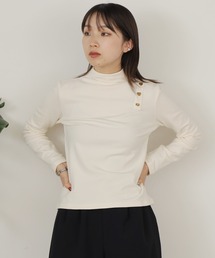 ハートデザインボタン ハイネックカットソー
