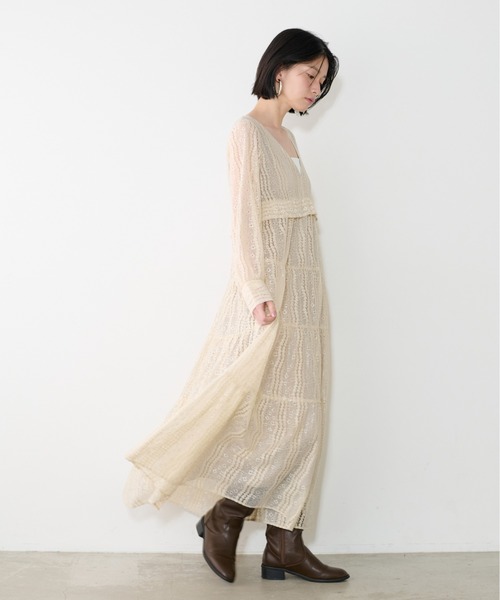 LARUTA(ラルータ)の「【LARUTA】レース切替ロングワンピース(ワンピース・レディース・ブラック/アイボリー・MEDIUM/LARGE)」の5枚目の写真